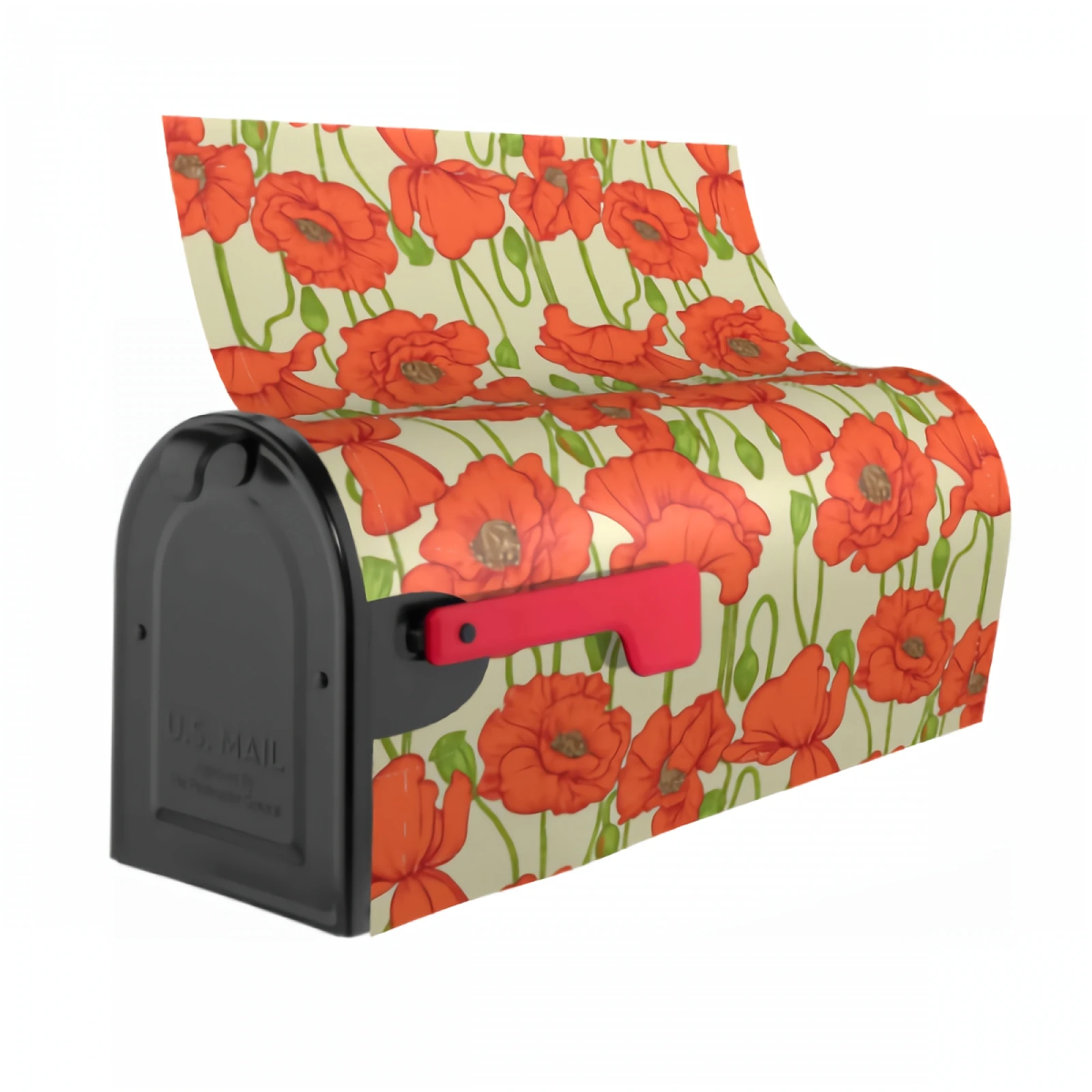 Red Poppies Summer Magnetic Mailbox Cover Beautiful Poppies Mailbox Cover Waterproof Mailbox Wraps Post Letter Box Decor