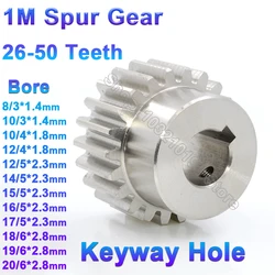 1Pc 1 Module Spur Gear With Keyway Hole 26-50Teeth Stainless Steel 1M Pinion Gear with Step Motor Transmission Parts Bore 8-20mm