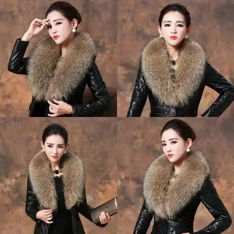 Gola de pele de guaxinim natural cachecol de pele real feminino inverno luxo pescoço mais quente pele xale envolve cachecóis casaco masculino jaqueta coleiras peludas