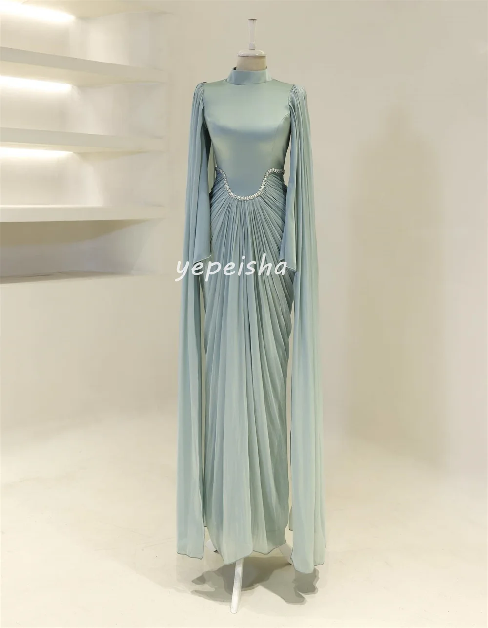 Customized Formal Fashion Chiffon Pleat Draped Rhinestone A-line High Collar Long Dresses Bespoke Occasion Dresses High Quality image 4
