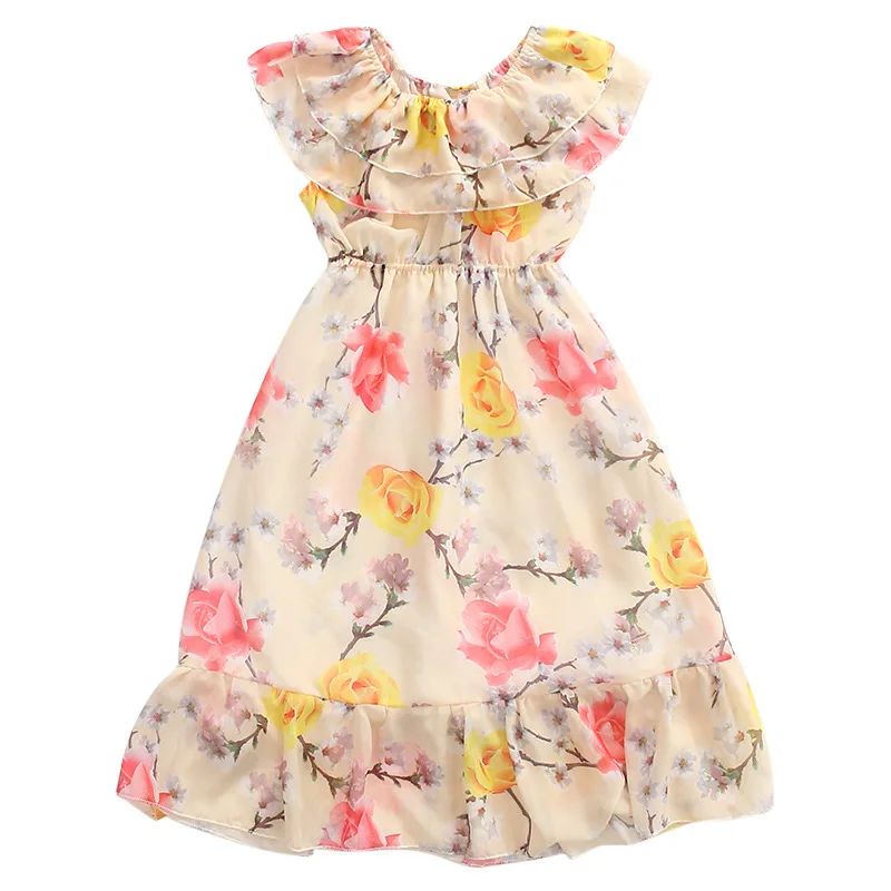 2023 summer Kids baby Girls Long Dress Flower Chiffon Bohemian Beach lace thin Princess mesh 5 7 9 10 11 12 14 15 years teens