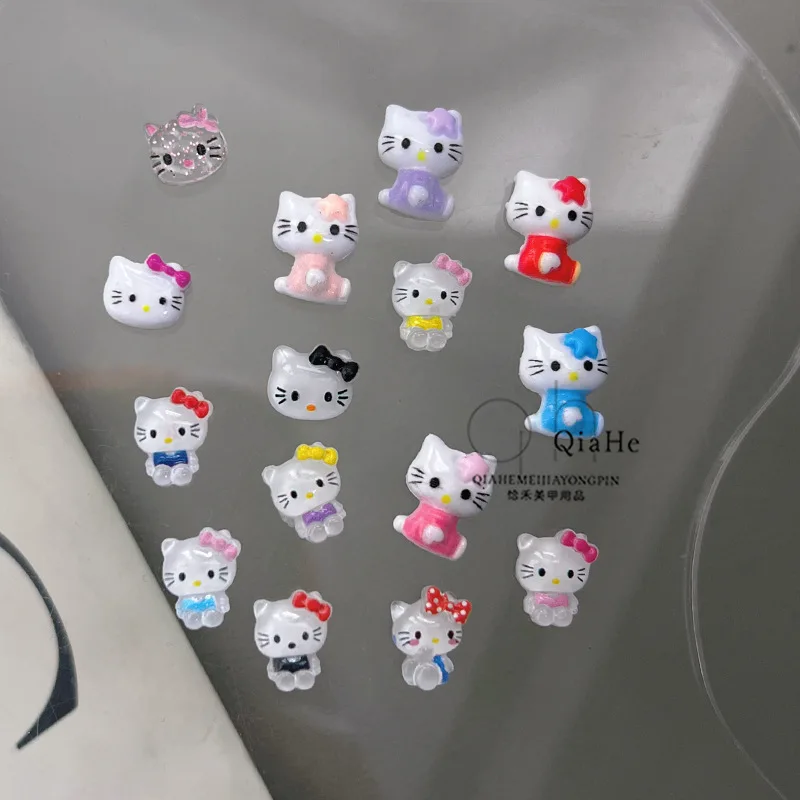 20 teile/beutel kawaii hallo kitty harz niedliche dekoration mit verschiedenen design nail art 3d diy handwerk zubehör