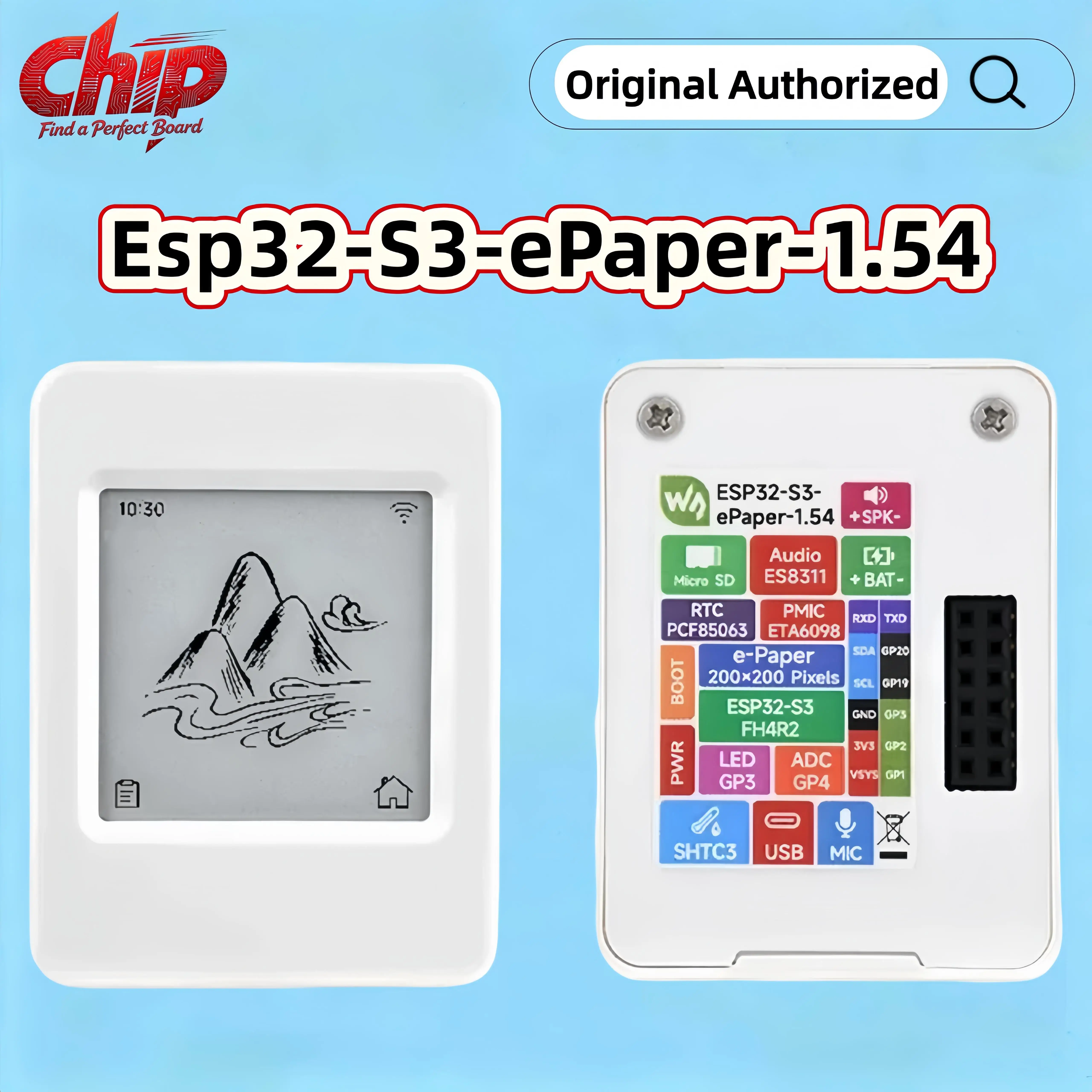 Waveshare ESP32-S3 1.54inch E-Paper AIoT Deve Board,Without Touch Black/White,Wi-Fi BLE, Xiaozhi Deepseek Dual-mode Communica
