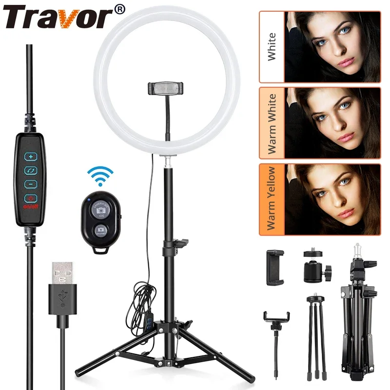 

Travor 12 Inch USB Ring Light Dimmable Desktop 3 Light Modes LED Ring Light for Makeup Youtube with 45cm Tripod