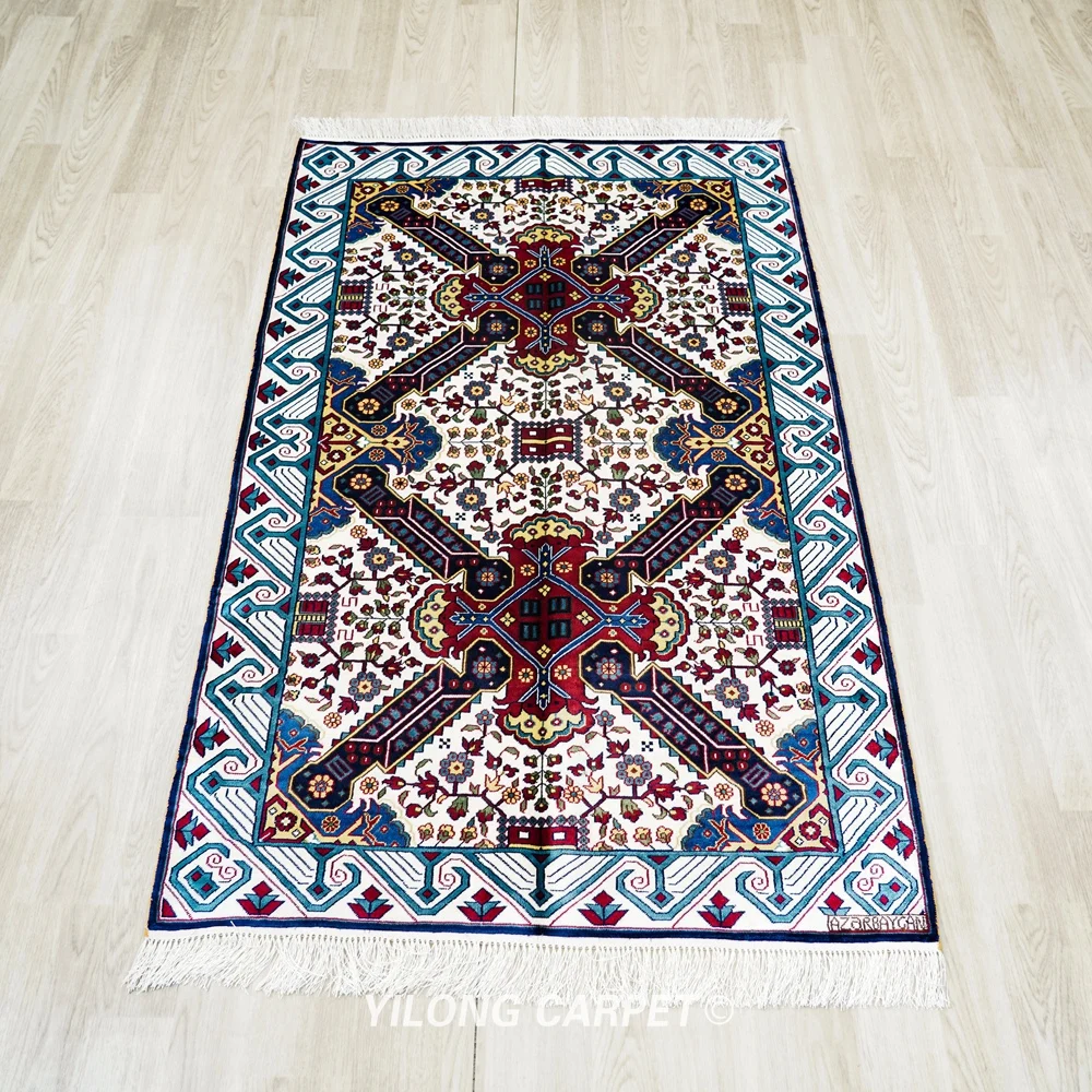 91x152cm Handwoven Silk Tribal Area Rug Family Room Oriental Villa Carpet (BL118)