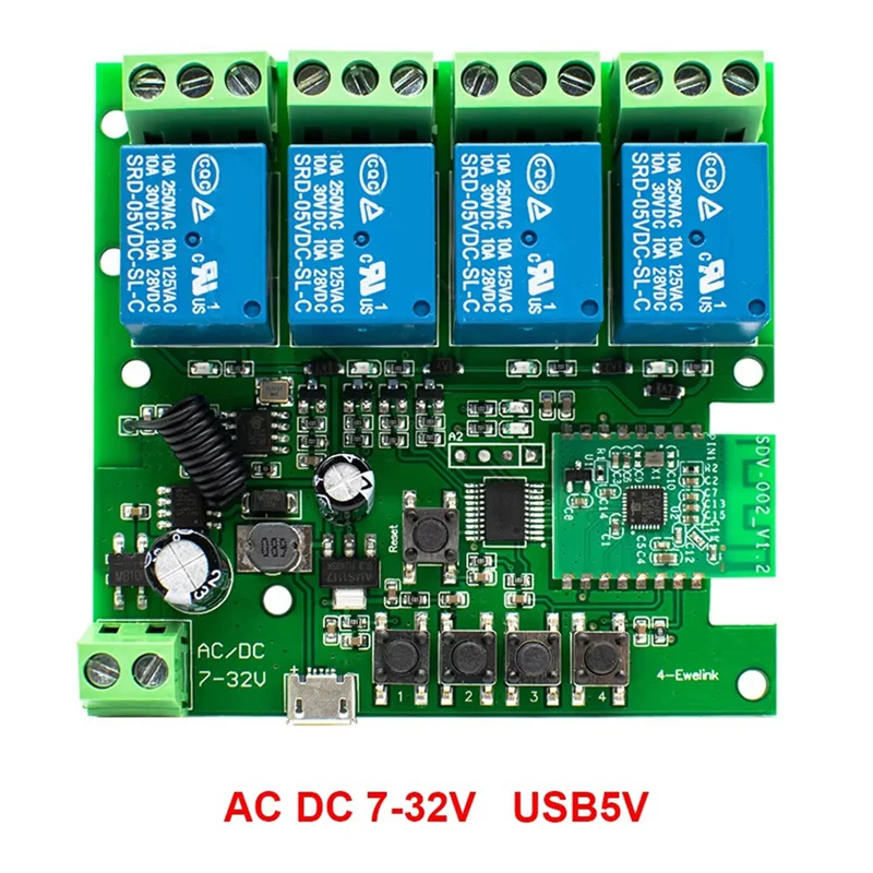 Wifi RF Switch 7-32V Smart Switch 4 Channels Wifi Switch Relay RF Remote Control-Y47A