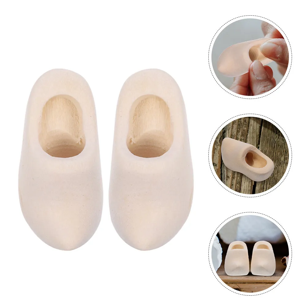 

2Pairs Wooden Shoe Accessories Miniature House Parts Wood Blank Dutch Shoes 3Cm Handcraft Decor Miniature Dutch Shoes