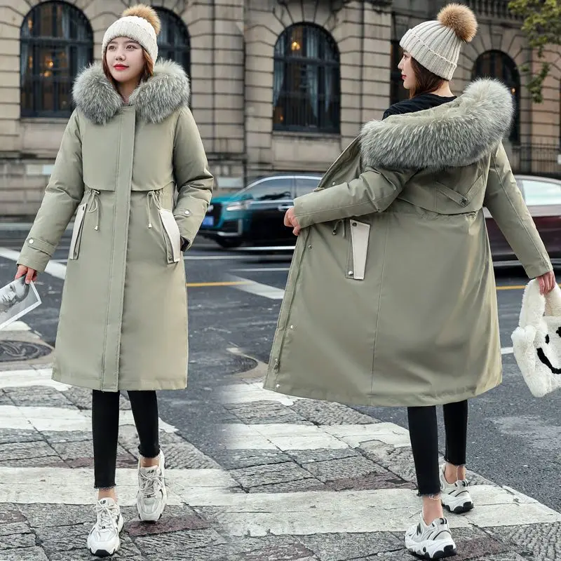 2023 New Women Cotton Coat Winter Jacket Female Mid Length Version Parkas Warm Thick Outwear Artificial Fur Collar Overcoat