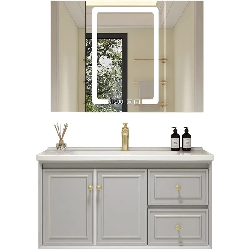 French retro solid wood paint bathroom cabinet combination ceramic integrated basin washbasin hand  bathroom