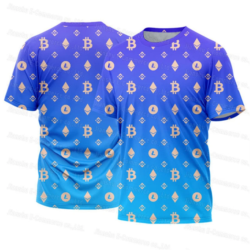 Fashion Bitcoin Graphic Men\'s T-shirt Summer Fashion Personalized Clothing Vacation Leisure Breathable Short Sleeve O-neck Top