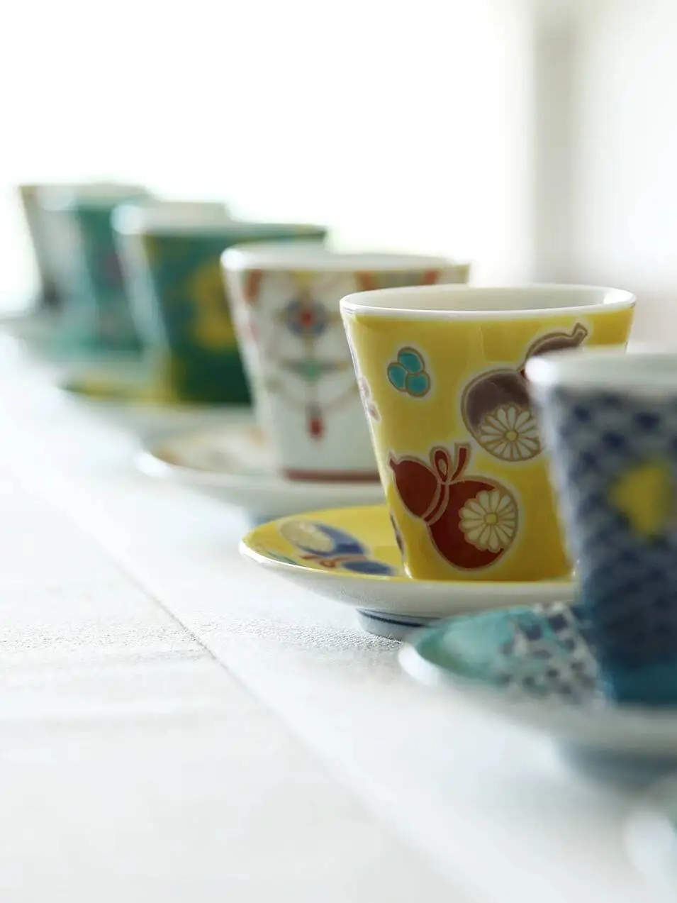 Authentic Japanese Imported Kutani Ware Aoyama Kiln Tea Espresso Wine Glass Extra Strong Small Cup With Saucer
