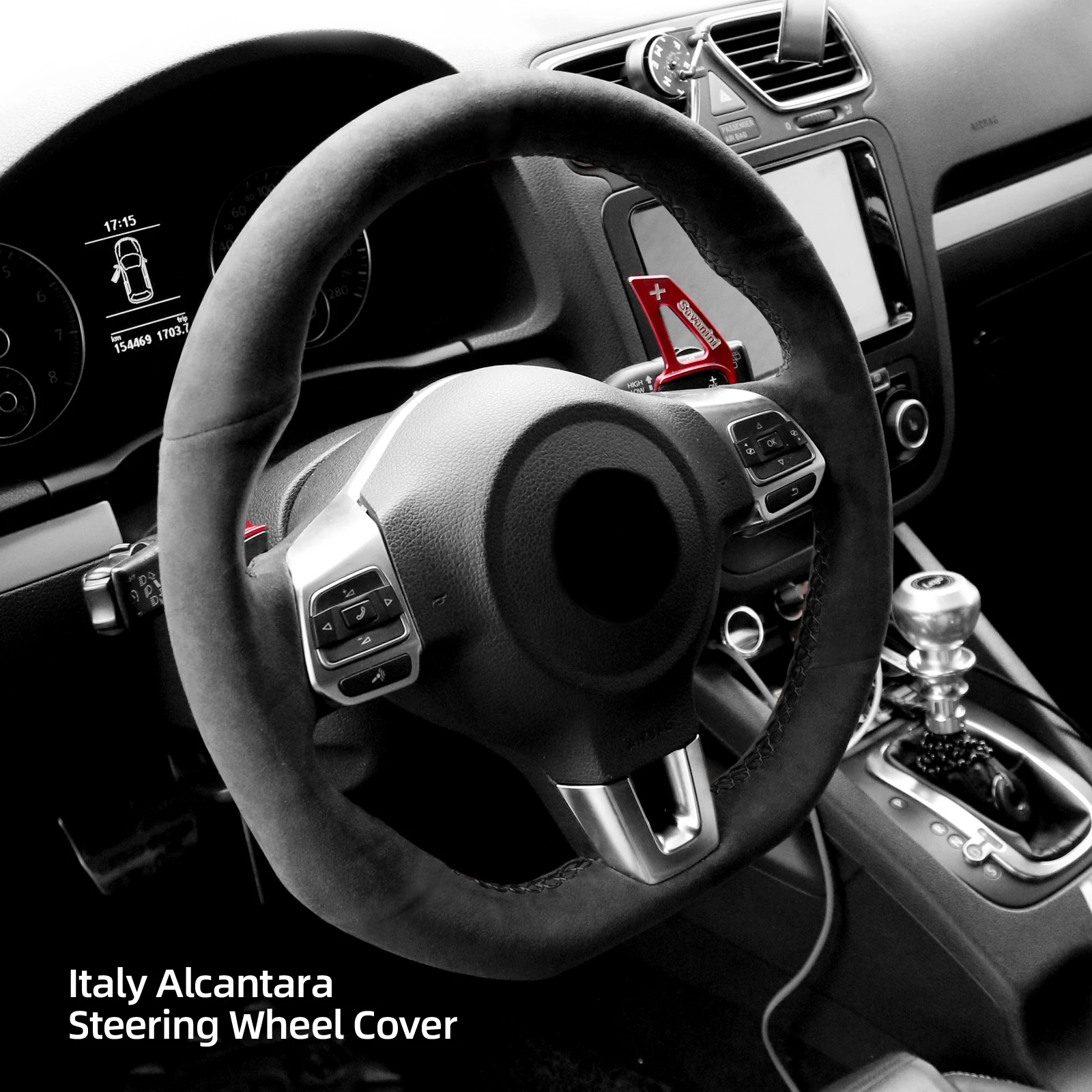 Alfanxi Hand Stitch Alcantara Steering Wheel Cover Compatible with Volkswagen Golf6 Polo GTI MK6 Scirocco R Passat CC R-Line