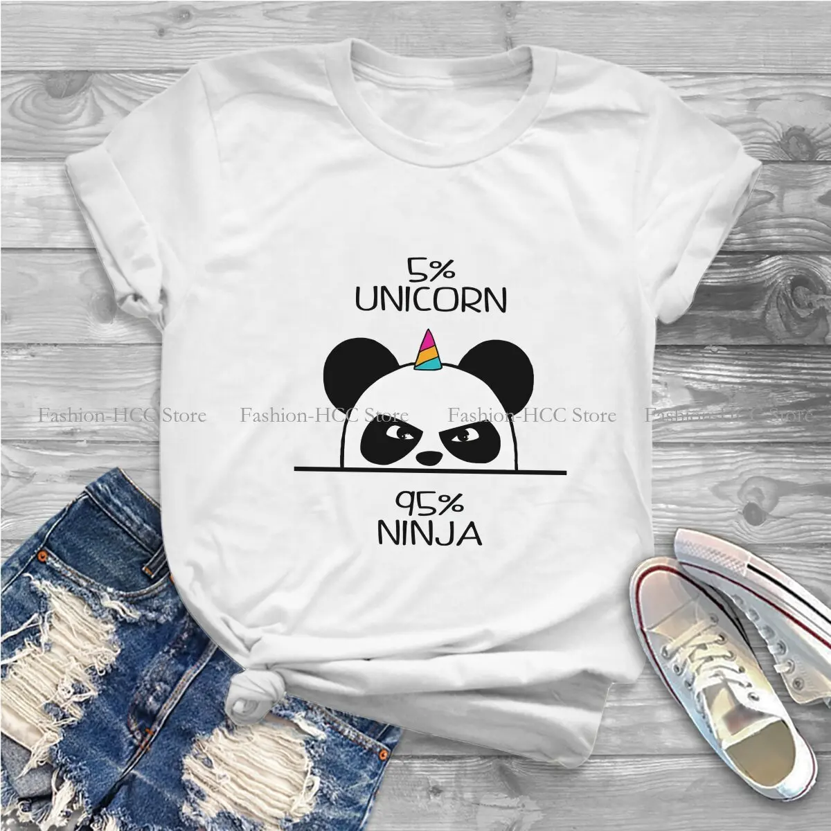 Panda Cartoon Polyester TShirts Unicorn Ninja Personalize Homme T Shirt Hipster Clothing