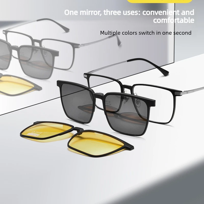 

New Ultra-Light Titanium Alloy Square Magnetic Myopia Polarized Sunglasses Day/Night Use Driving Anti Glare Men's Sun Glasses