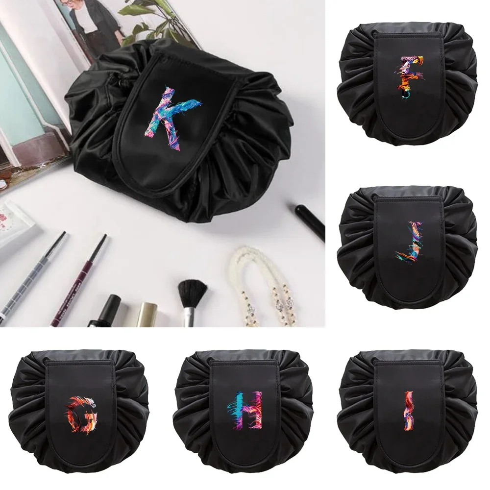 

Drawstring Cosmetic Bag Paint Letter Travel Storage Makeup Bag Ladies Women Portable Make Up Pouch Organizer Toiletry Beauty Box