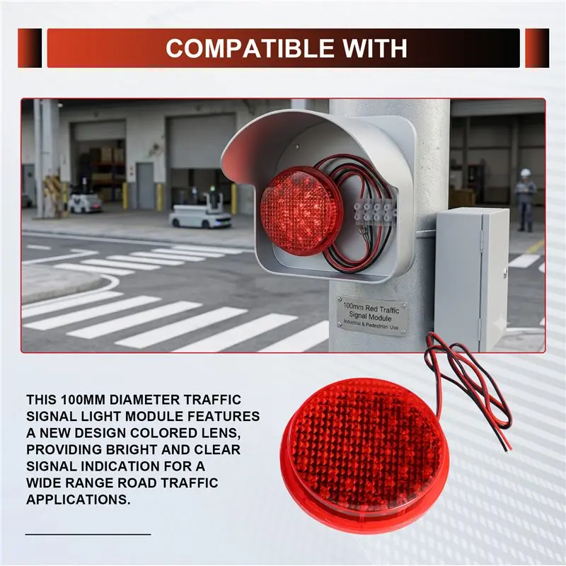 ABJF-100Mm Diameter Traffic Signal Light Module DC 12V LED Traffic Lamp LED Traffic Signal Light Lampwick No Visor Red