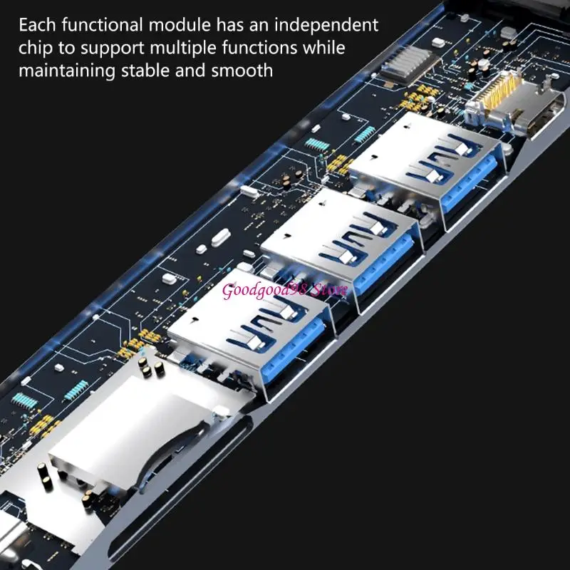 7 In 1 USB C Dock Supports 4K Video HDTV PD100W Charging USB3.0 Card Reader