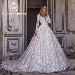 Michelle Royce-Vestido De Novia con cuello en V para mujer, Vestido De Novia De manga larga, tren De la capilla, Vestido De Novia con clase, 2024