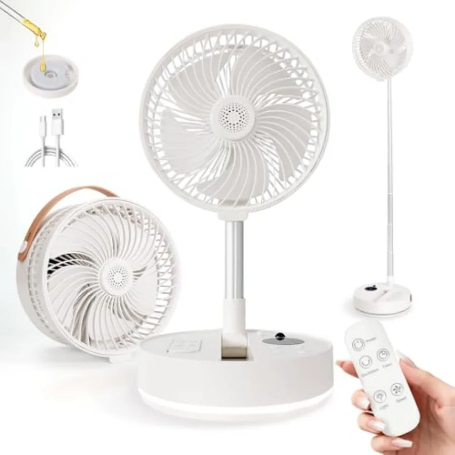 

Portable Fan Rechargeable with Scent Function Foldable and Extendable 3.4ft, 7200mAh Rechargeable Battery, 90° Oscillation and