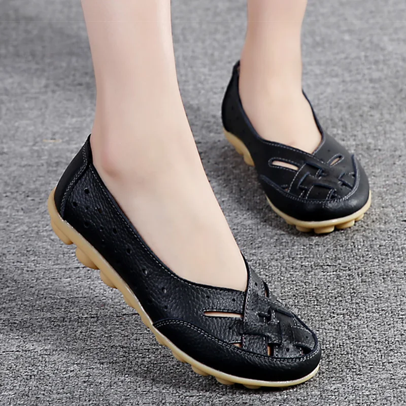 Sapatos baixos de couro respirável para mulheres, sapatos macios, sapatilhas casuais, sapatos femininos, novo, 2023