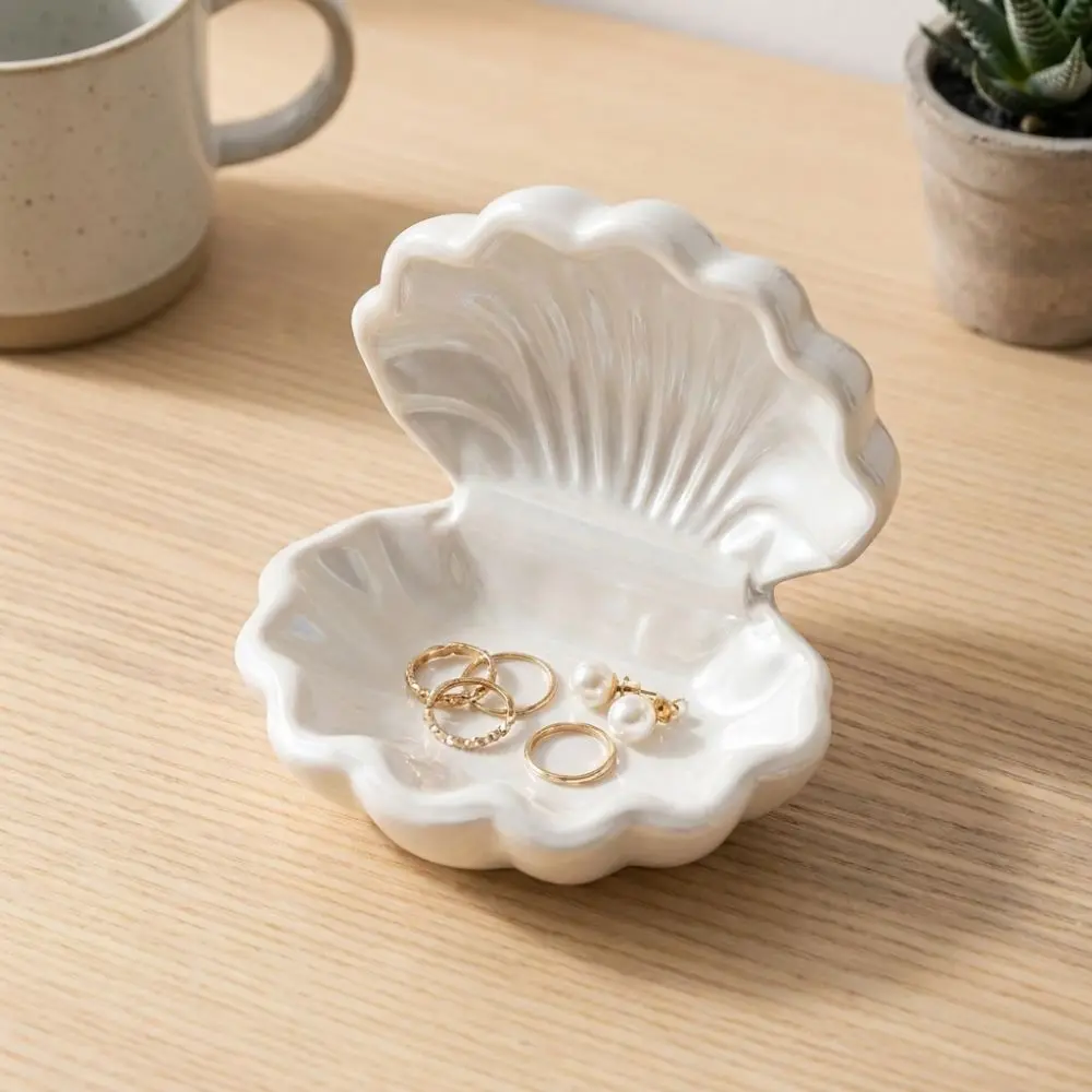 3D Printed Shell Shape Storage Box Decorative Multi-function Shell Trinket Box Plastic Jewelry Storage Tray Bedroom