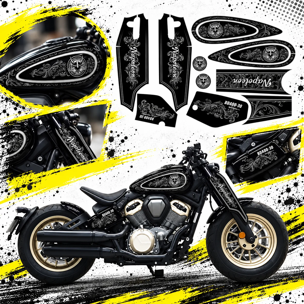 Motorbike Full Body Retro Pull Print Stickers Waterproof Paint Replica Decals Upgrade For BENDA Napoleonbob 500