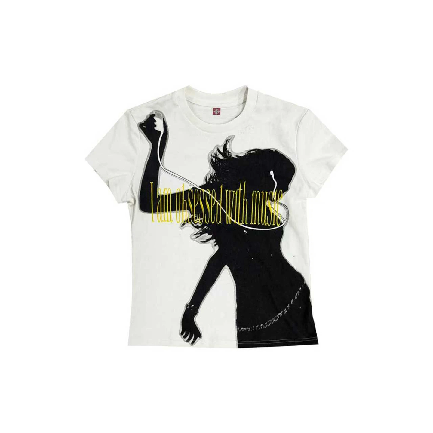 Karrcat Trashy Y2k Portrait Print T-Shirt Grunge Ästhetik Bestickte Buchstaben-Tops Vintage 2000er Punk Streetwear Amerikanischer Retro-Stil – Detail 9