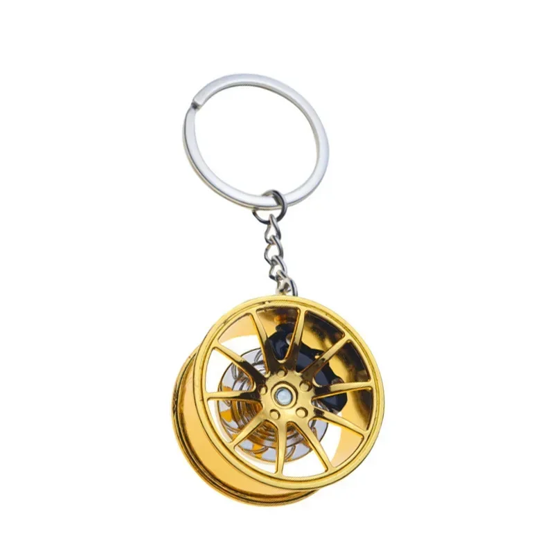 Wheel Hub Car Key Chain Fidget Toy Car Tire Brake Disc Keychain Fingertip Gadget Keyring Bags Pendant 3D Alloy Model Gift