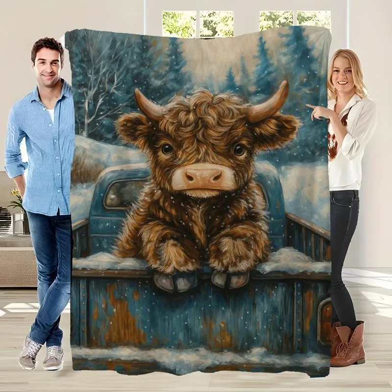 Mantas de vaca de las tierras altas, manta de franela suave y cálida para siesta, manta portátil para sofá, cama, sofá, regalo perfecto para niños y adultos