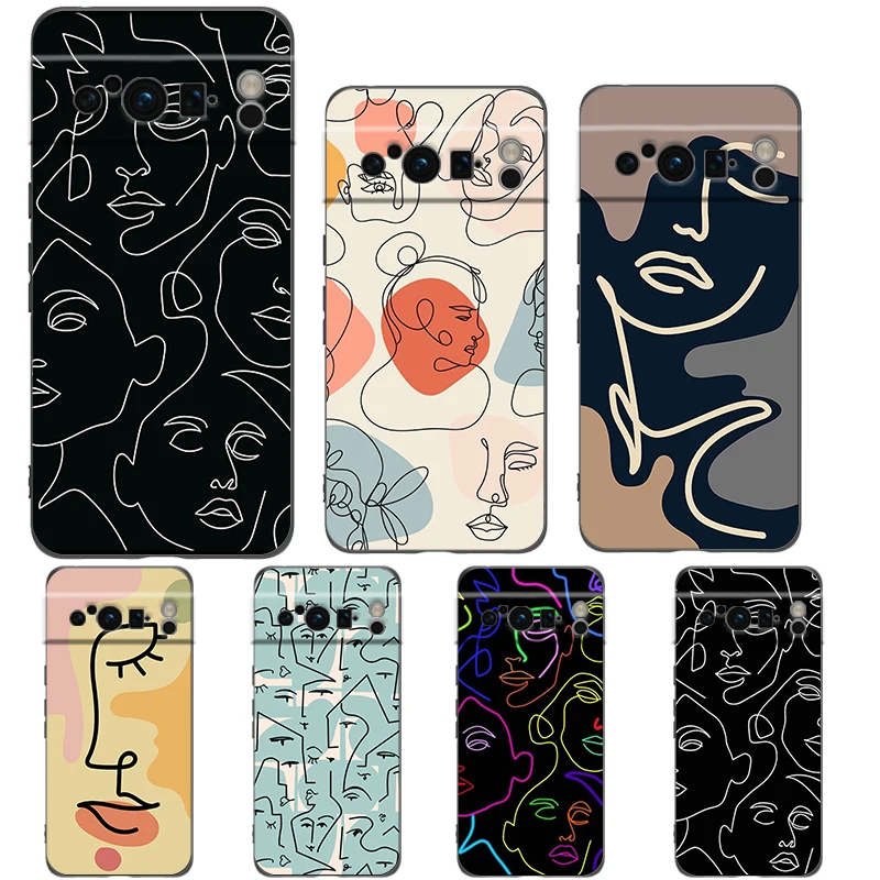 Abstract Line Women Face Phone Case Cover for Google Pixel 8 7 6 7A 6A Pro 5G Shockproof Silicone Soft 8 Pro 5G Shell Capas Bags