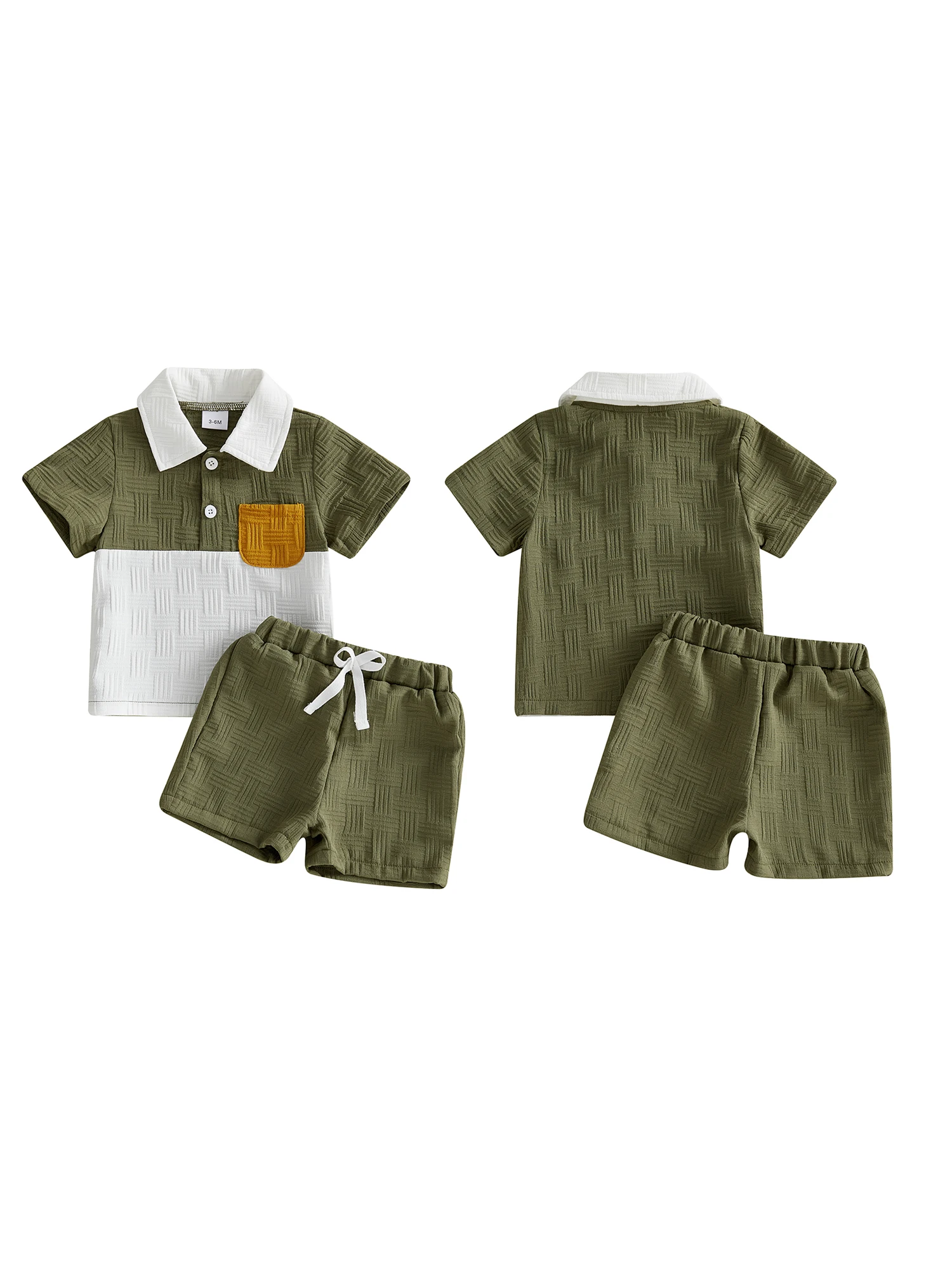 

Infant Boy Stylish Summer Set with Textured Contrast Color Button Short Sleeve Top and Matching Shorts - 2 Piece Outfit