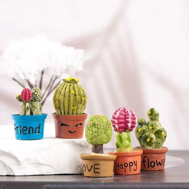 

Cartoon Miniature Cactus Potted HandmadeRealistic Mini Potted Plant Resin DIY Cactusigurines Desktop Decorative Fairy Garden