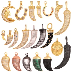 Unique Real 18k Gold Plated Tusk Bull OX Horn Moon Charm Pendant,Trendy Crescent Jewelry Necklace DIY Accessories Supplies K71