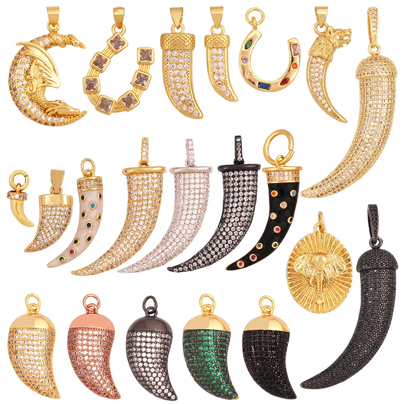 Unique Real 18k Gold Plated Tusk Bull OX Horn Moon Charm Pendant,Trendy Crescent Jewelry Necklace DIY Accessories Supplies K71