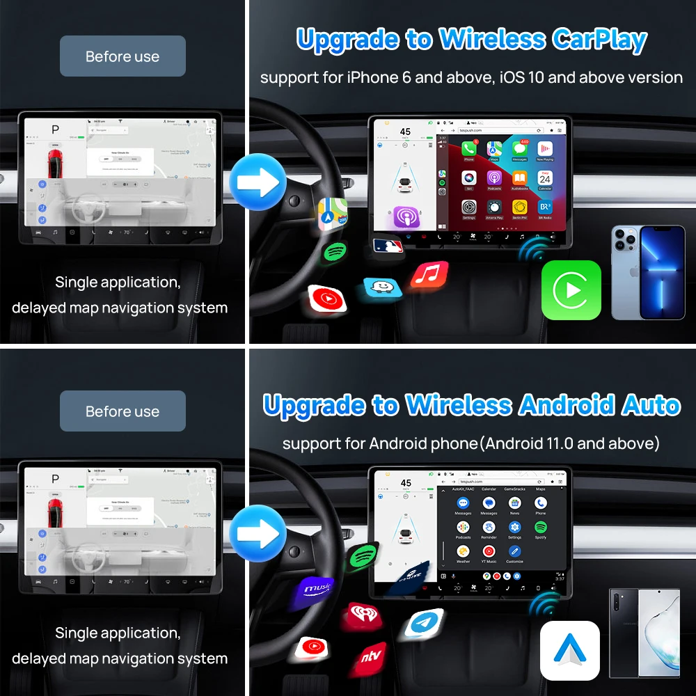 CarlinKit 4.0 For Tesla Upgrade Universal CarPlay Wireless Android Auto Model 3 Model Y X S 5Ghz WiFi CarPlay Ai Box SpotifyWaze