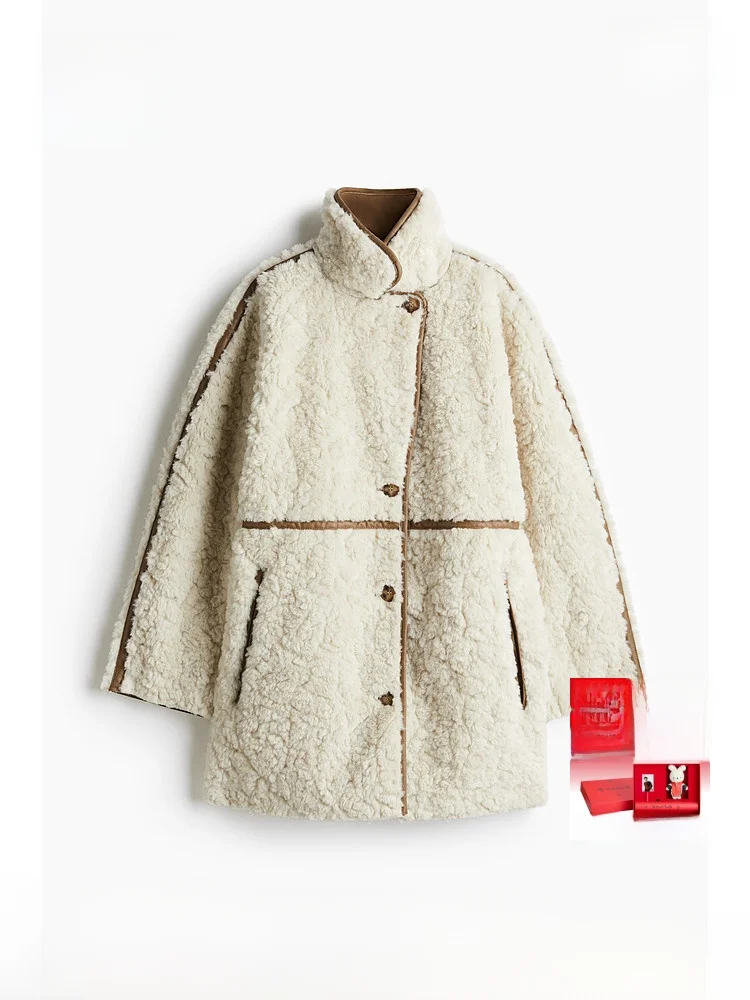 

H&M женское зимнее пушистое свободное мягкое простое пальто Cleanfit Sle из полиэфирного волокна 00% обычный тонкий откидной воротник одинарный...