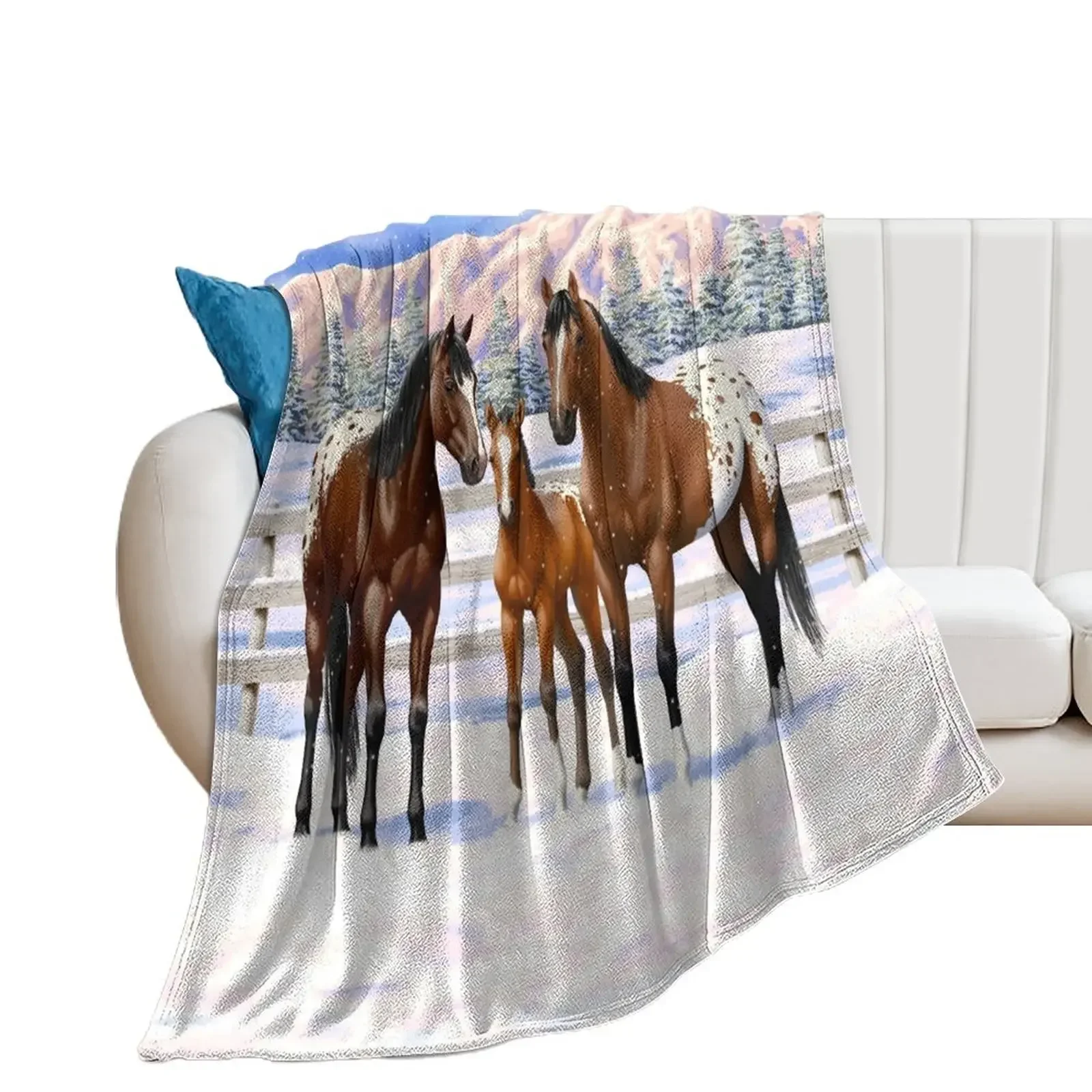 

Bay Appaloosa Quarter Horses In Winter Snow Throw Blanket decorative for sofa Blankets