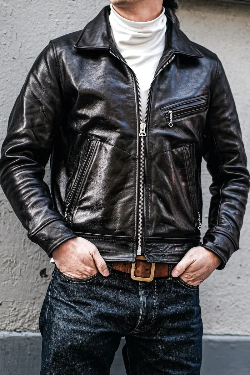 YR!Wholesales,.Luxury Italy tanned horsehide wax jacket.tea core vintage leather coat.Classic rider clothes.Super