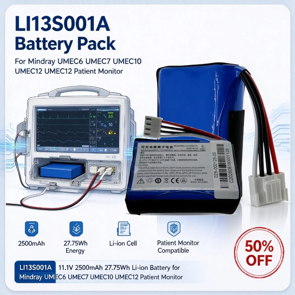 LI13S001A 2500mAh 11.1V 27.75Wh Li-ion Rechargeable Replacement Battery for Mindray UMEC6 UMEC7 UMEC10 UMEC12 Patient Monitor