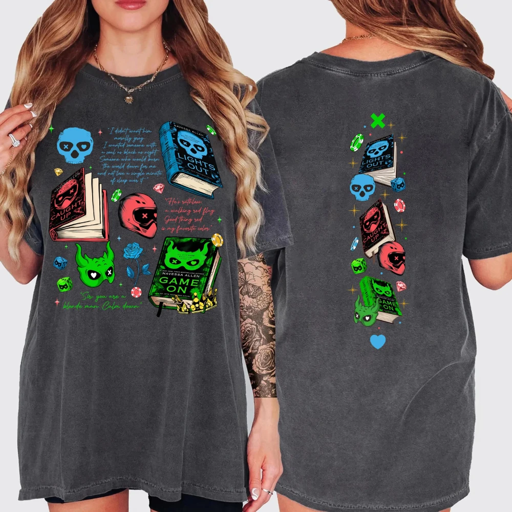 Game on Navessa Allen T Shirt Dark Romance Series Tee Booktok Shirt Lights Out Caught Up Series Women T‑shirt