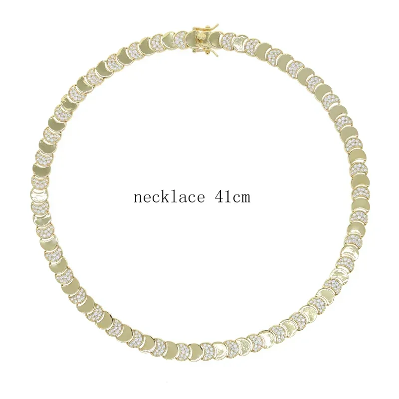 

2025 New Arrivals Moon Shaped Link Chain Jewelry Set Women Fashion Bling Cubic Zirconia Bracelet Necklace Ring Earring