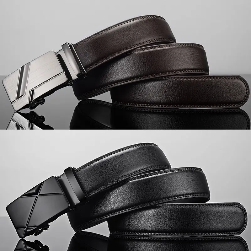 Men Leather Belt Metal Automatic Buckle Brand High Quality Luxury Belts for Men Famous Work Business Black PU Strap