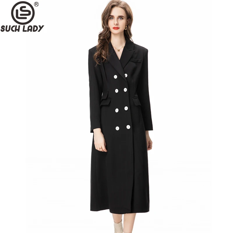 

Women's Runway Trench Coats Notched Collar Long Sleeves Double Breasted Fashion Windbreaker Outerwear