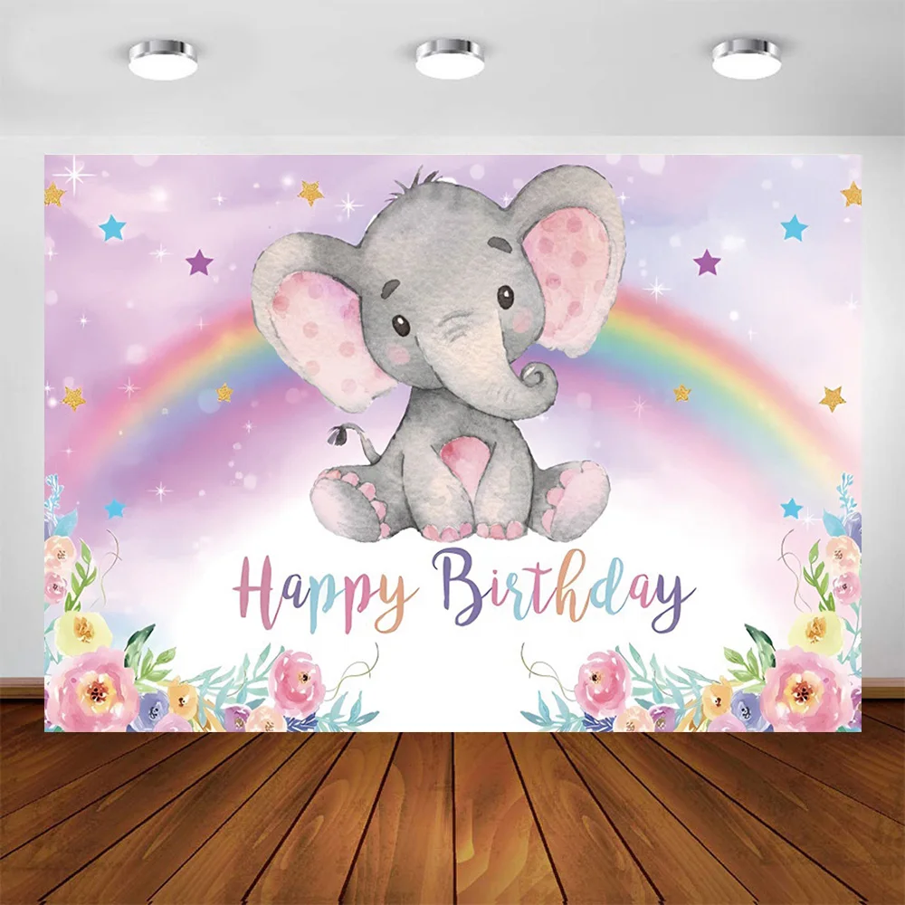 Cartoon Elephant Birthday Background Cloth Birthday Party Decoration Banner First Birthday Gift Baby Show Photography Props