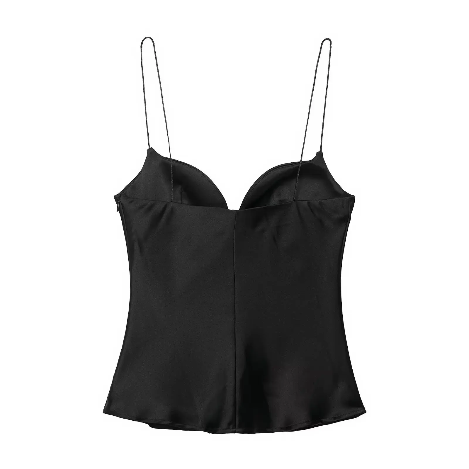 2026 Neue Sommer Satin-Texturierte Schwarze Sling-Tops für Damen, Elegante V-Ausschnitt Rückenfreie Oberteile, Sexy Club-Party-Tanktops – Detail 3