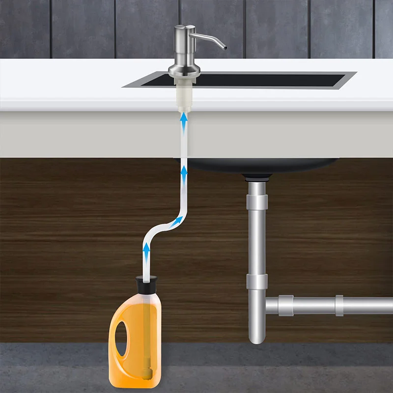 Dispensador de jabón líquido para fregadero, bomba de acero inoxidable, botella de jabón líquido, montaje en fregadero, botella dispensadora de
