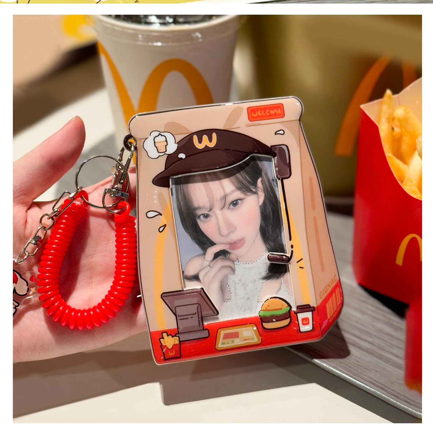 MINKYS Kawaii Hamburg 3 inch Kpop Photocard Holder Photo Card Holder Bag Pendant School Stationery