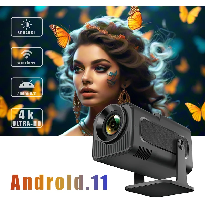 

HY320mini, 300ANSl lumen Android version 11, WiFi6 high-definition native 1080P supportfor 4K decoded video playback, large scre