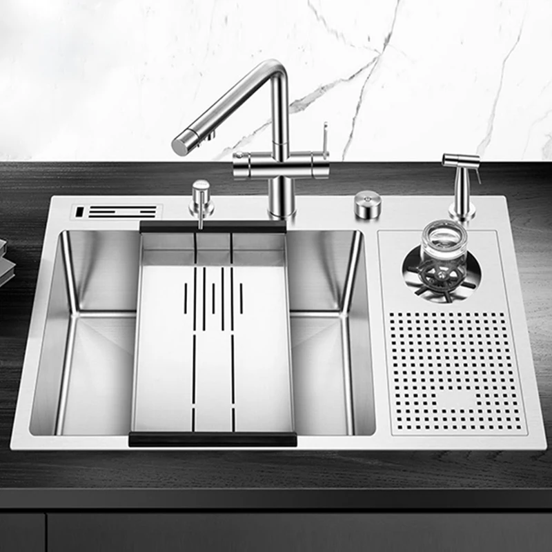 

304 Stainless Steel 4mm Thickness High Pressure Cup Washer Bar Counter kitchen Sink With Knife Holder Handmade Brushed