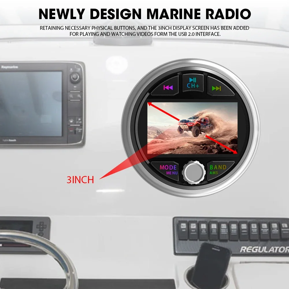 GRANDnavi-Autoradio MP5 Étanche IPX5, Bluetooth, FM, AM, RDS, Audio, pour Bateau, Yacht, Jauge, RL, UTV, Chariot, Moto